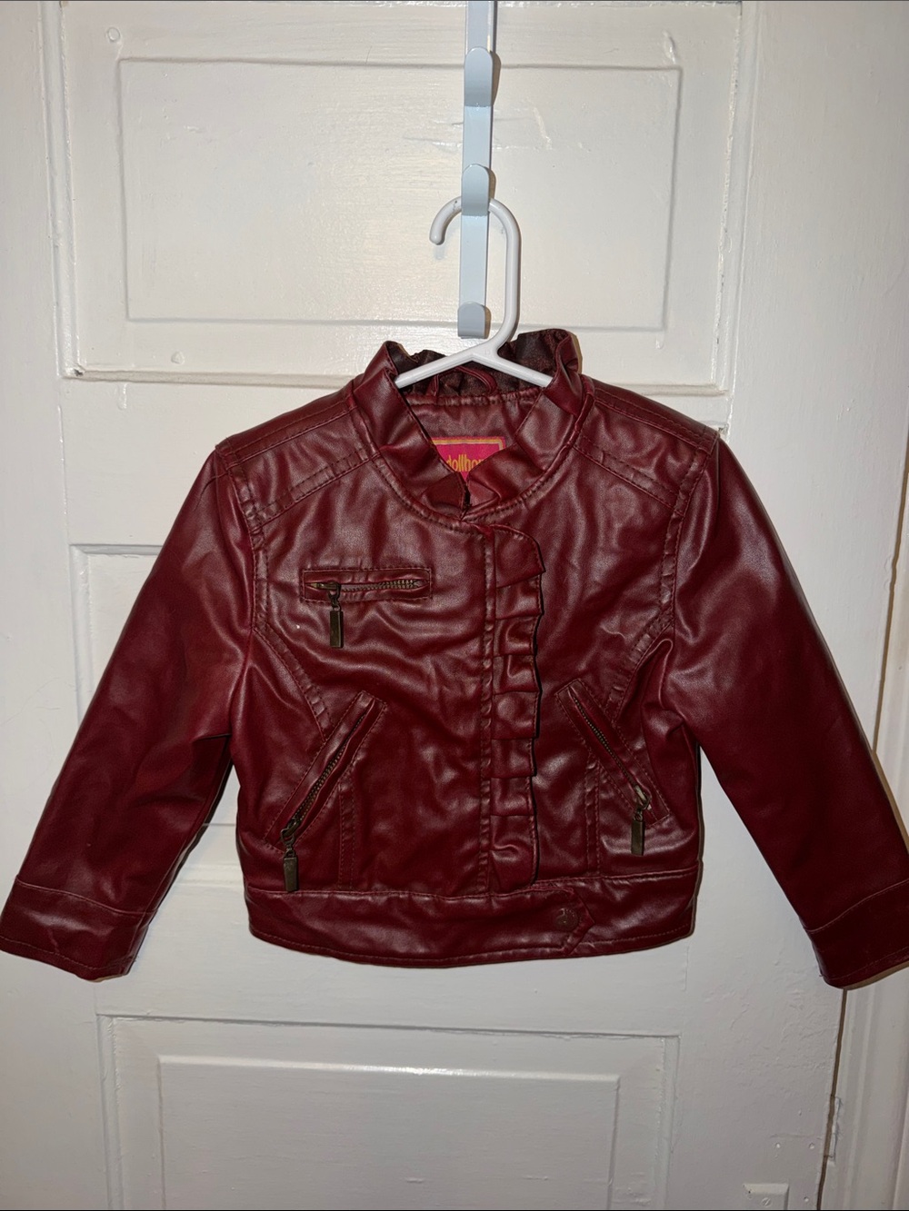 Dollhouse Girls' Burgundy Faux Leather Jean Jacket